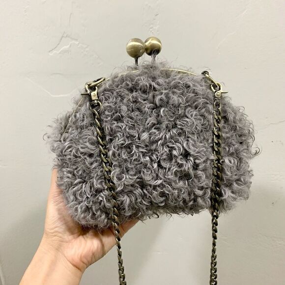 Handmade Genuine Curly Shearling Kisslock Wristlet/Shoulder Bag/Crossbody - Picture 1 of 16